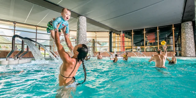Mom and baby at the Aquasportif Center in Val d'Isère