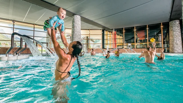 Mom and baby at the Aquasportif Center in Val d'Isère