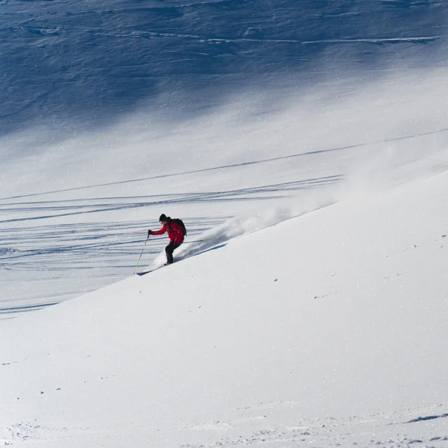 Off-piste, powder skiing