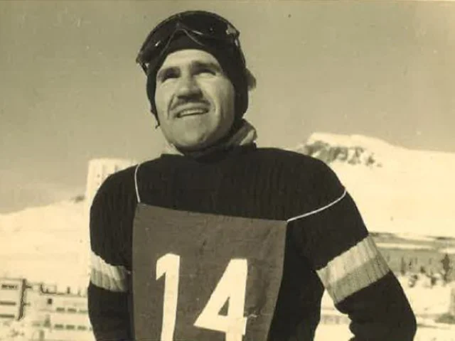 Yves Mussat Champion de France de descente 1952 sur la Face de Bellevarde à Val d'Isère