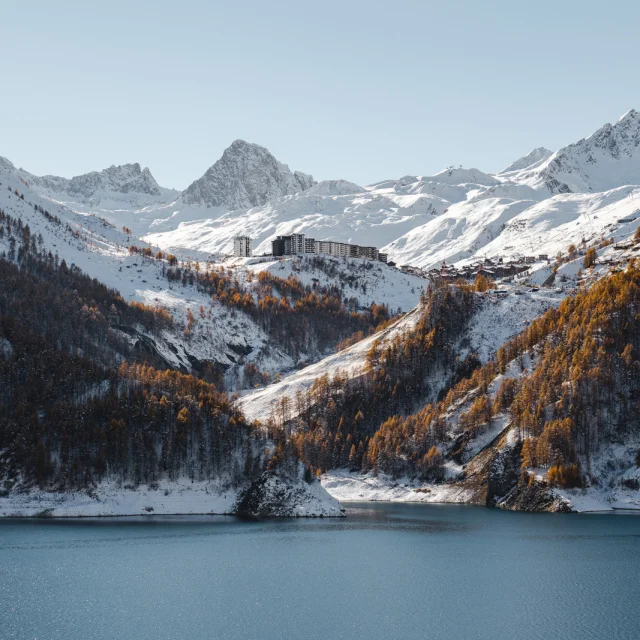 Lac du Chevril with Tignes in the background
