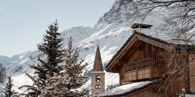 Village De Val Disere En Hiver Avec Leglise Et Son Clocher
