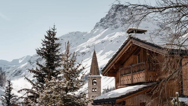 Village De Val Disere En Hiver Avec Leglise Et Son Clocher